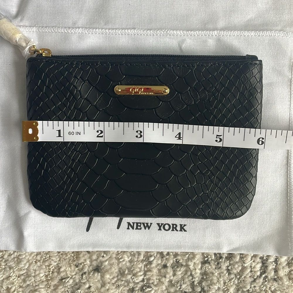 NWT GiGi New York Black Embossed Python Leather 4" x 6" Coin Purse Pouch Gold - Picture 5 of 6